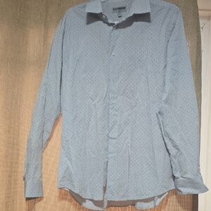Express Men's Light Blue Patterned Shirt